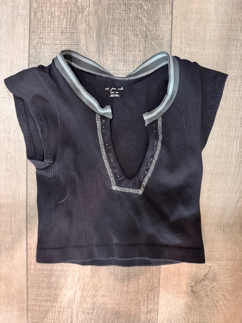Urban Outfitters Black Ribbed Crop Top with Contrast Trim